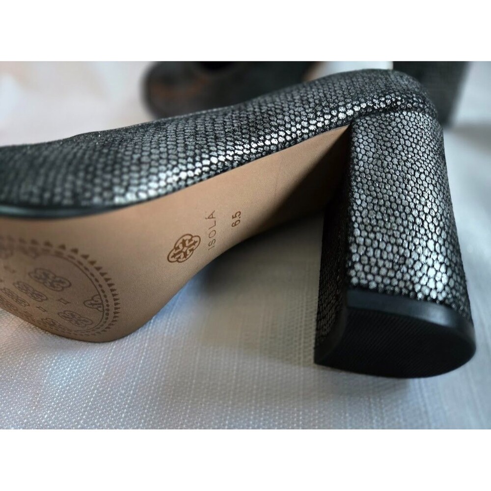 Isola Hayley Black Metallic Suede Block Heels - Womens size 6.5 - NEW - Picture 6 of 7